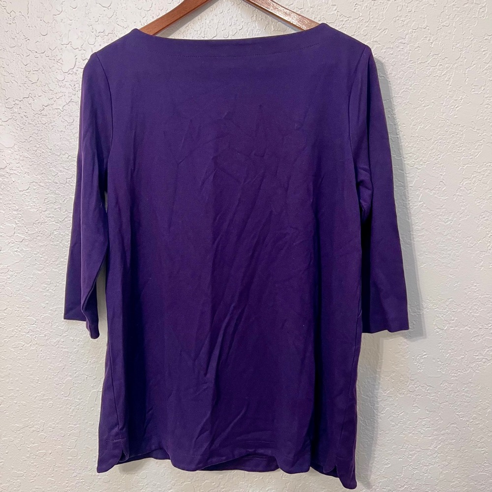J. Jill Purple Ponte Knit Boat Neck 3/4 Sleeve Top Womens Medium - Picture 4 of 6